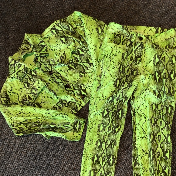 lime green snakeskin two piece set